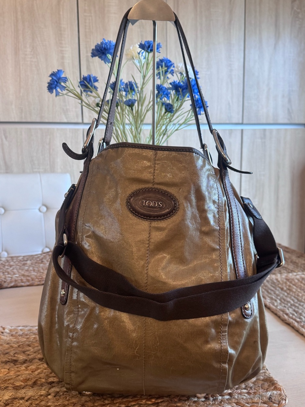 Authentic Tod's G-Line Easy Sacca Olive Bronze Hobo Tote Crossbody Shoulder Bag